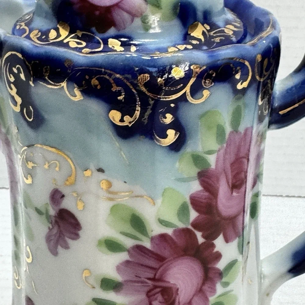 Antique S&K Nippon Chocolate Pot Porcelain Cobalt Blue Gold Hand Painted Japan